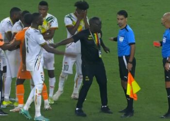 لاعبو مالي يحاولون الاعتداء علي ” محمد عادل ” – فيديو